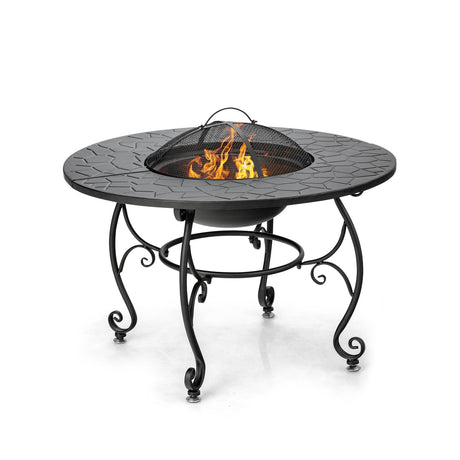Mesa de comedor con brasero de patio de 35.5 pies con parrilla para barbacoa