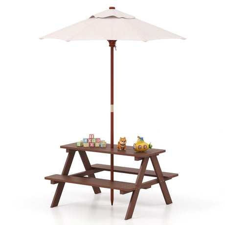Mesa de picnic para niños de 4 asientos con sombrilla