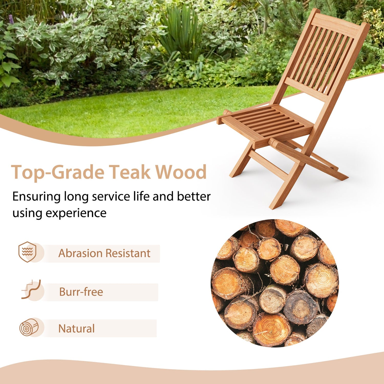 Outdoor Bistro Set with Slatted Seat and Tabletop for Backyard
