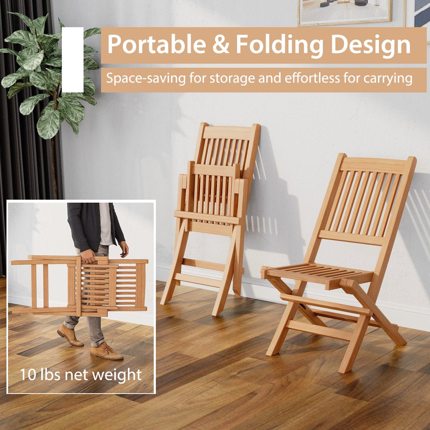 Outdoor Bistro Set with Slatted Seat and Tabletop for Backyard