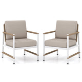 2 Packs Patio Aluminum Sofa with Wicker Backrest and Armrests