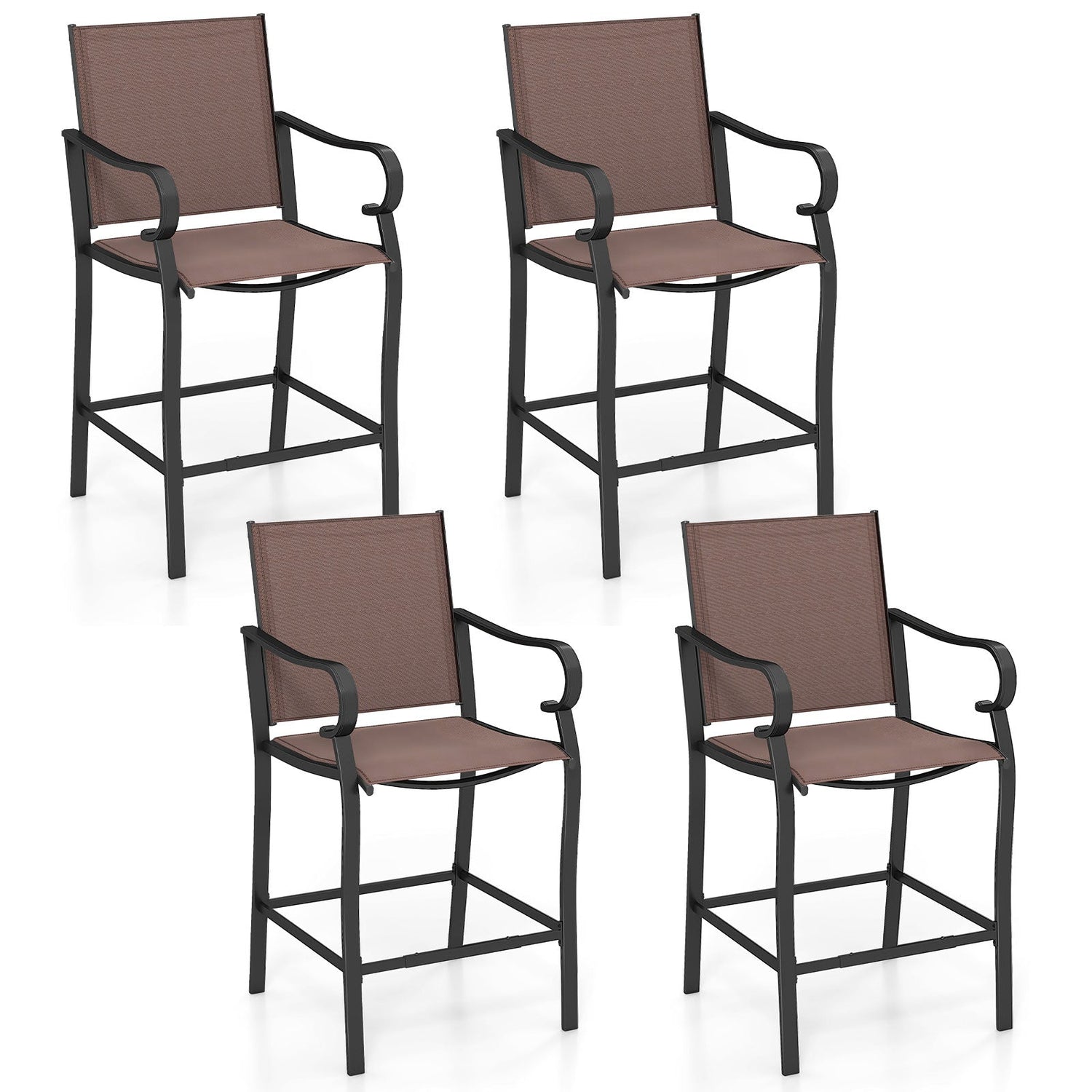 Juego de 4 taburetes de bar de altura de mostrador para exteriores con tela de malla transpirable