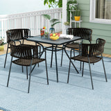 Mesa de comedor de exterior resistente de 32 x 32 pulgadas con agujero para sombrilla para 4 personas-Gris