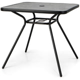 Mesa de comedor de exterior resistente de 32 x 32 pulgadas con agujero para sombrilla para 4 personas-Gris