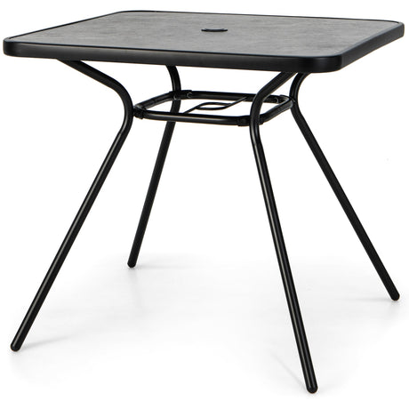 Mesa de comedor de exterior resistente de 32 x 32 pulgadas con agujero para sombrilla para 4 personas-Gris