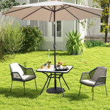 Mesa de comedor de exterior resistente de 32 x 32 pulgadas con agujero para sombrilla para 4 personas-Gris