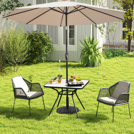 Mesa de comedor de exterior resistente de 32 x 32 pulgadas con agujero para sombrilla para 4 personas-Gris