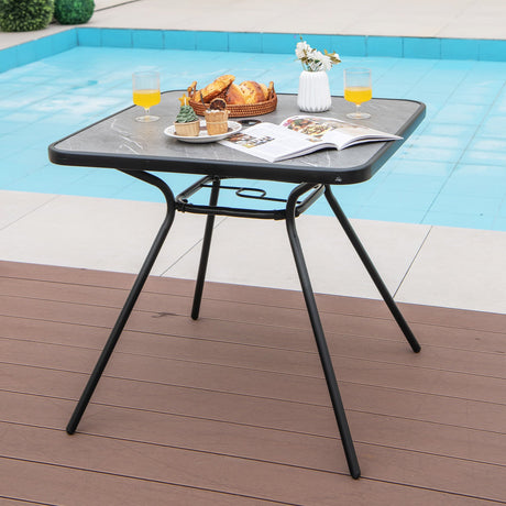 Mesa de comedor de exterior resistente de 32 x 32 pulgadas con agujero para sombrilla para 4 personas-Gris