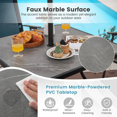 Mesa de comedor de exterior resistente de 32 x 32 pulgadas con agujero para sombrilla para 4 personas-Gris