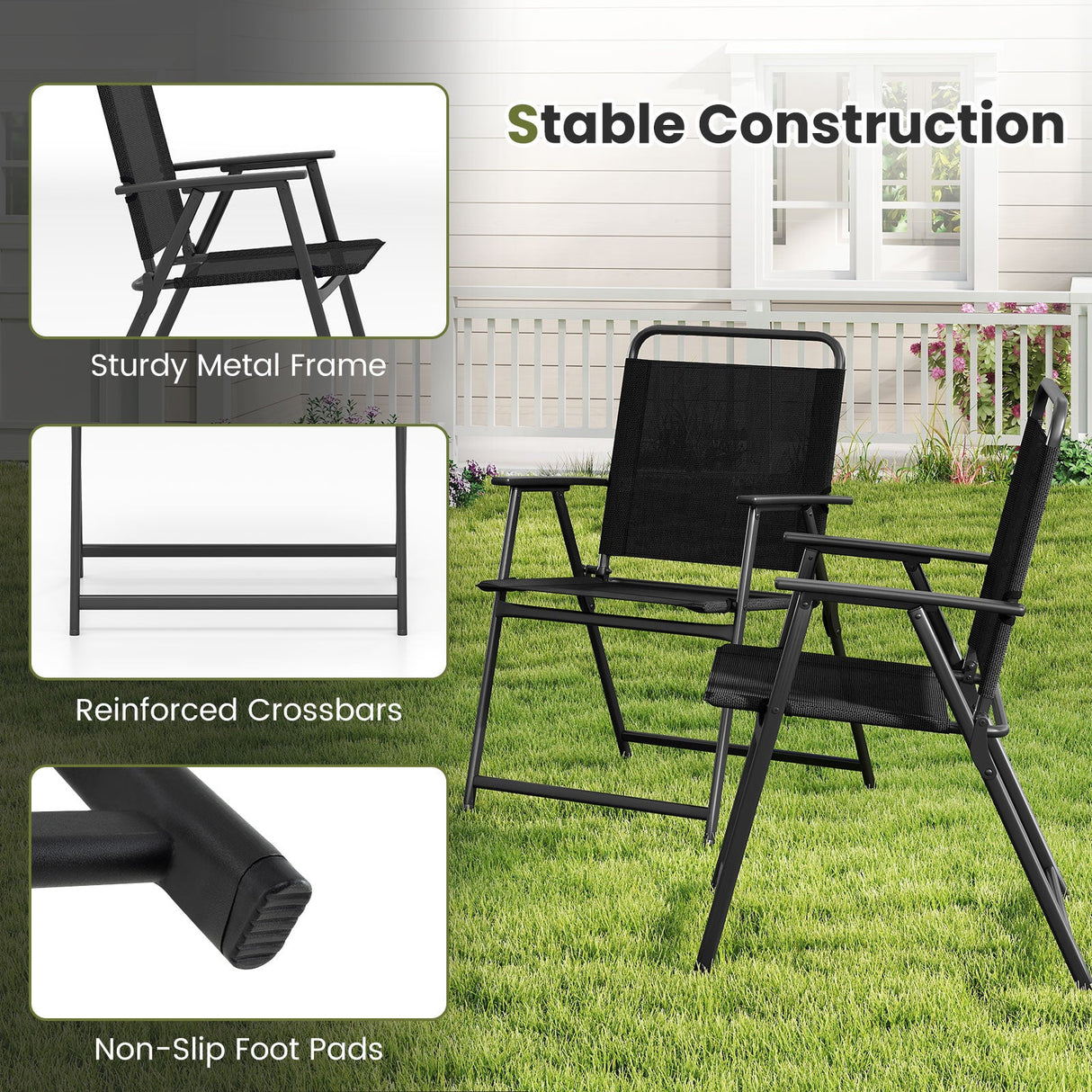 Juego de 2/4/6 sillas plegables de exterior con asiento transpirable