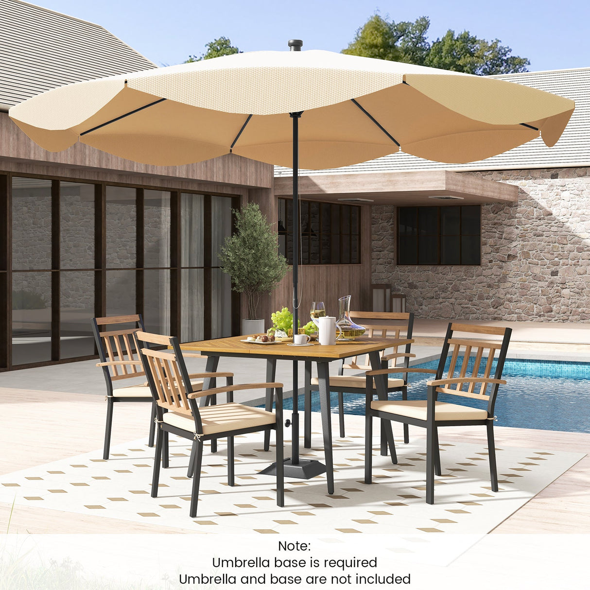 Juego de comedor para patio de 5 piezas con cojines y orificio para sombrilla de 1.9 pulgadas