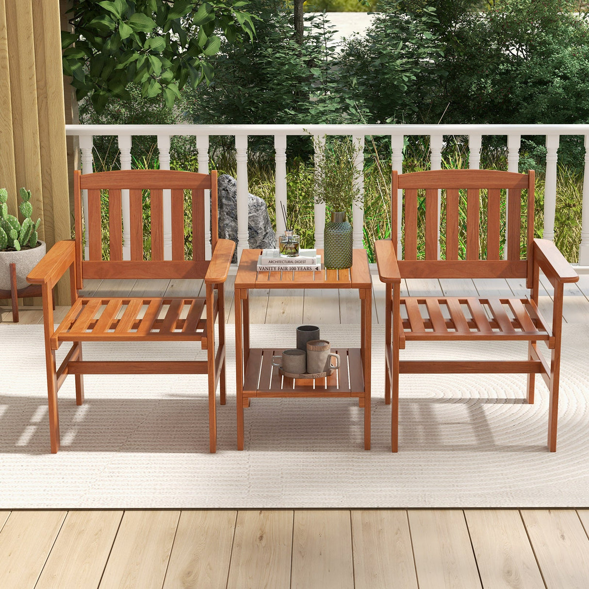 3 Piece Patio Bistro Table and Chairs Set with Umbrella Hole