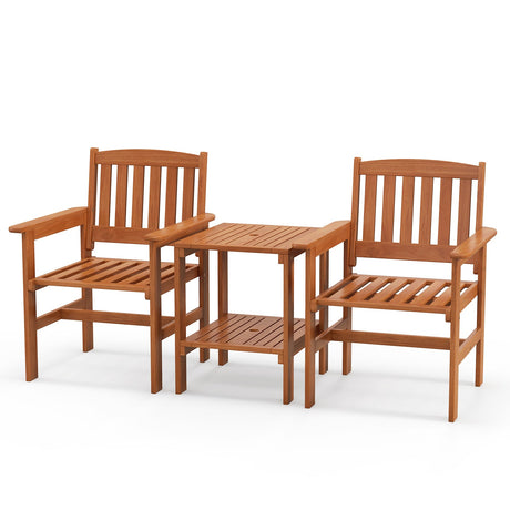 Juego de mesa y 2 sillas de bistró para patio con orificio para sombrilla