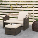 Cama de día de mimbre para patio exterior con toldo retráctil y respaldos ajustables