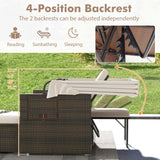 Cama de día de mimbre para patio exterior con toldo retráctil y respaldos ajustables