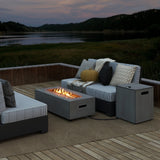 Mesa de fuego rectangular para exteriores de 42 pulgadas y 50 000 BTU con soporte para tanque