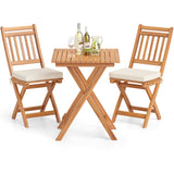 Juego de bistró de madera para exteriores con cojines de asiento suaves y mesa - Blanco