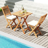 Juego de bistró de madera para exteriores con cojines de asiento suaves y mesa - Blanco