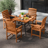 Sillas de comedor de madera para exterior con respaldos inclinados y asientos de listones