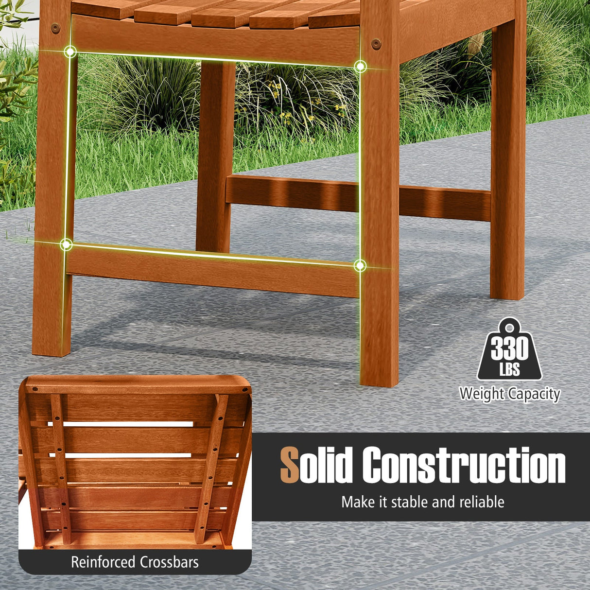 Sillas de comedor de madera para exterior con respaldos inclinados y asientos de listones