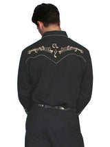 Camisa vaquera de hombre Scully con bordado de notas musicales doradas