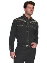 Camisa vaquera de hombre Scully con bordado de notas musicales doradas