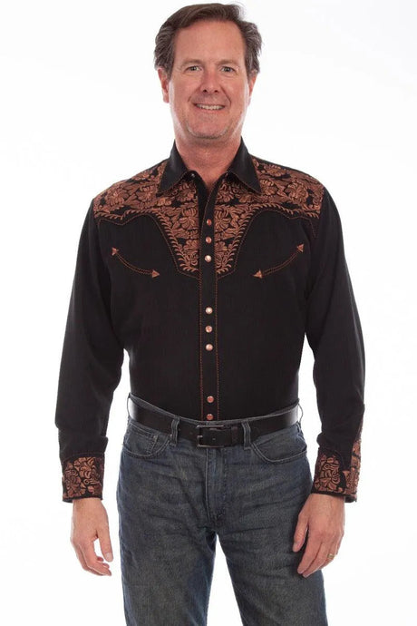 Scully Floral Tooled Embroidery - Camisa Western de Hombre