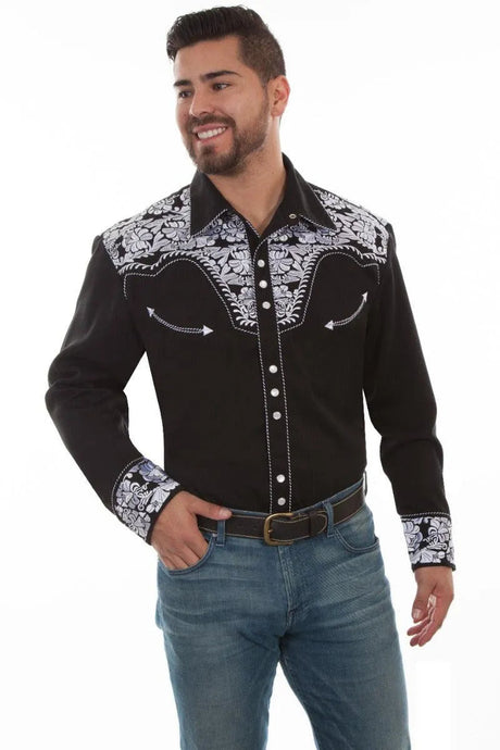 Scully Floral Tooled Embroidery - Camisa Western de Hombre