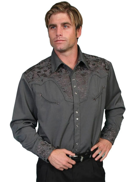 Scully Floral Tooled Embroidery - Camisa Western de Hombre
