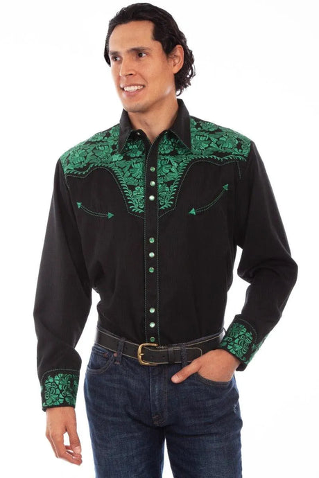Scully Floral Tooled Embroidery - Camisa Western de Hombre