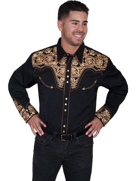 Scully Floral Tooled Embroidery - Camisa Western de Hombre