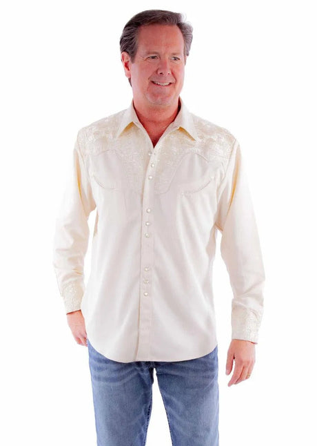 Scully Floral Tooled Embroidery - Camisa Western de Hombre