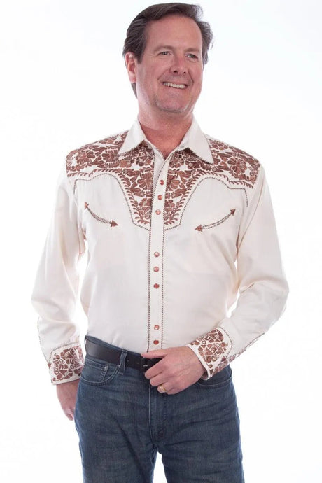 Scully Floral Tooled Embroidery - Camisa Western de Hombre
