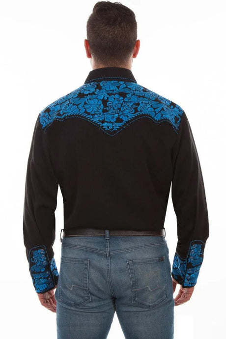 Scully Floral Tooled Embroidery - Camisa Western de Hombre
