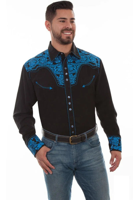 Scully Floral Tooled Embroidery - Camisa Western de Hombre