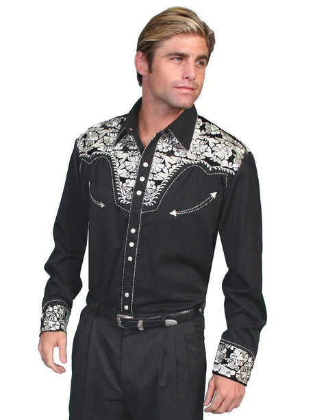 Scully Floral Tooled Embroidery - Camisa Western de Hombre