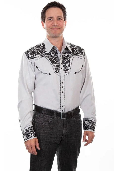 Scully Floral Tooled Embroidery - Camisa Western de Hombre