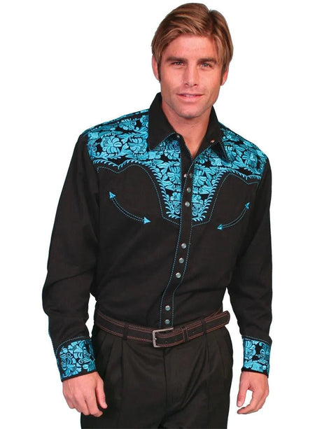 Scully Floral Tooled Embroidery - Camisa Western de Hombre