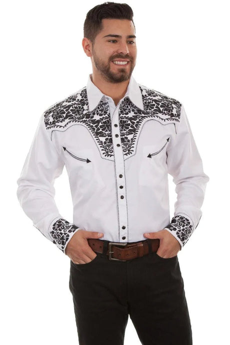 Scully Floral Tooled Embroidery - Camisa Western de Hombre