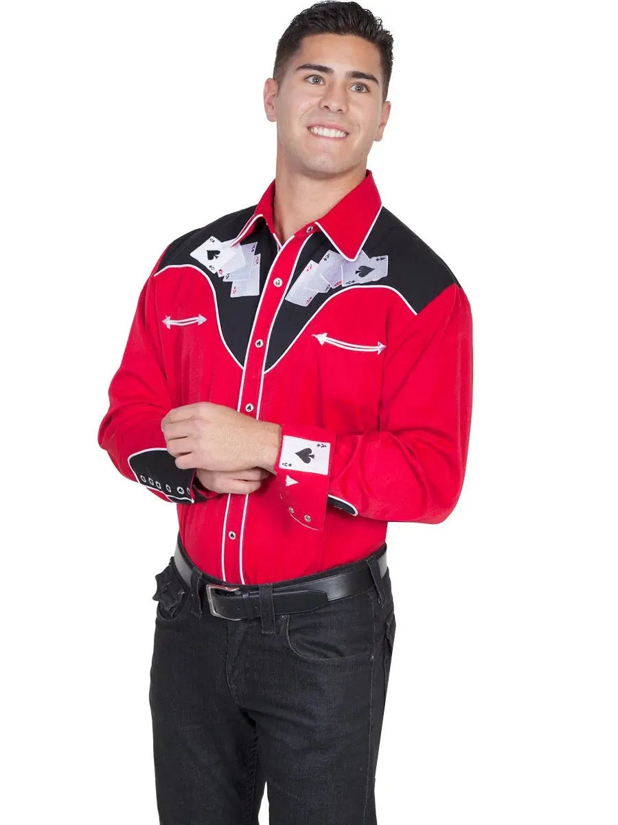 Scully Bordado Cuatro Ases - Camisa Vaquera de Hombre