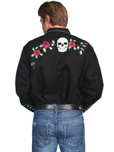 Camisa Western para Hombre Scully con Bordado de Calavera y Rosa