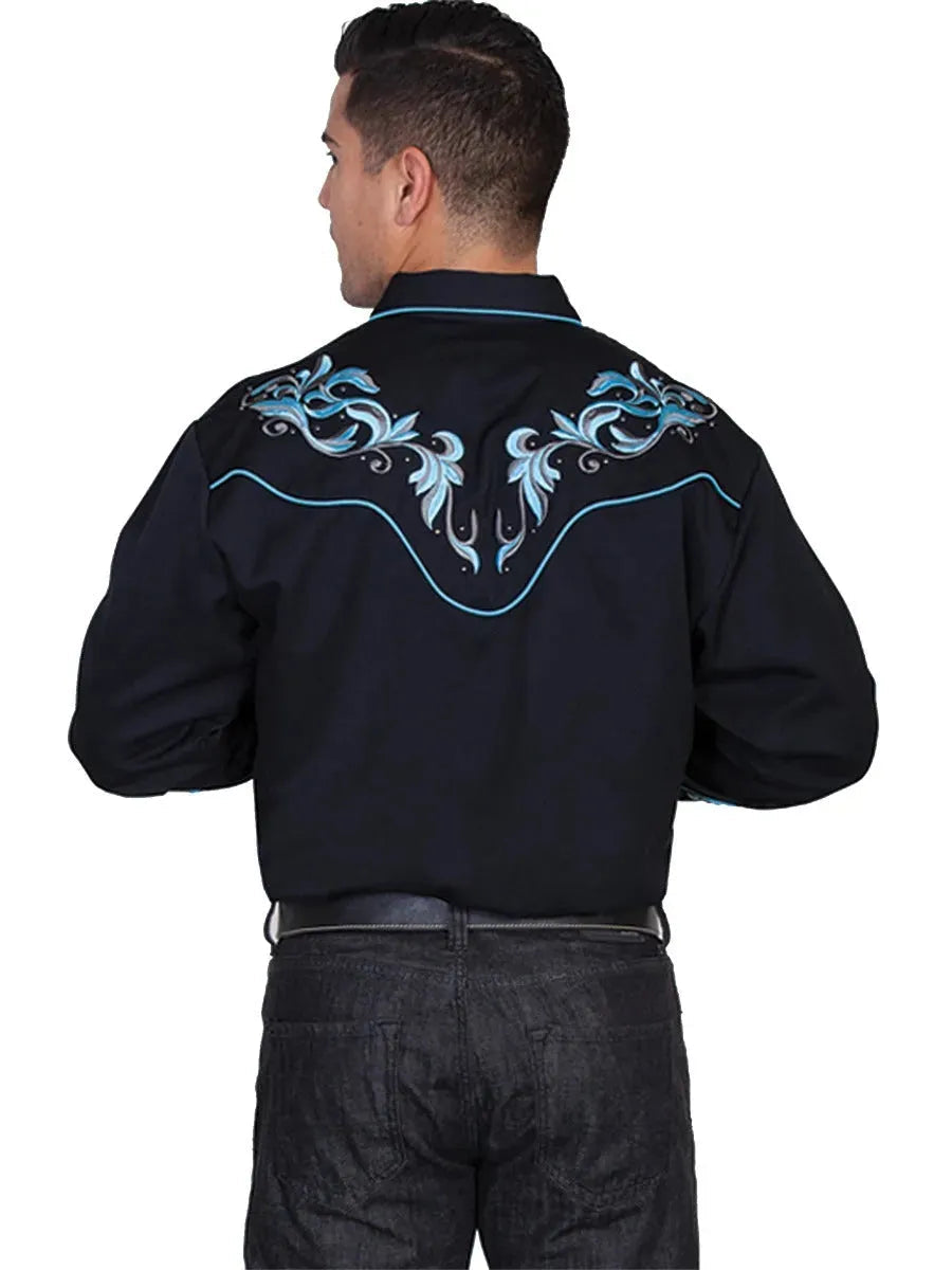Scully Camisa Vaquera de Hombre con Bordado de Hojas Bicolor