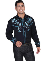 Scully Camisa Vaquera de Hombre con Bordado de Hojas Bicolor