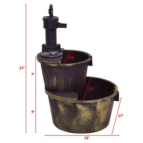 Fuente de barril en cascada para exterior de 2 niveles con bomba