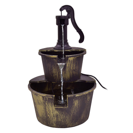 Fuente de barril en cascada para exterior de 2 niveles con bomba