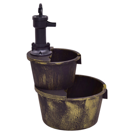 Fuente de barril en cascada para exterior de 2 niveles con bomba