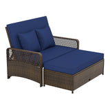 Cama de día ajustable de mimbre para patio con respaldo de 4 niveles y cojines suaves