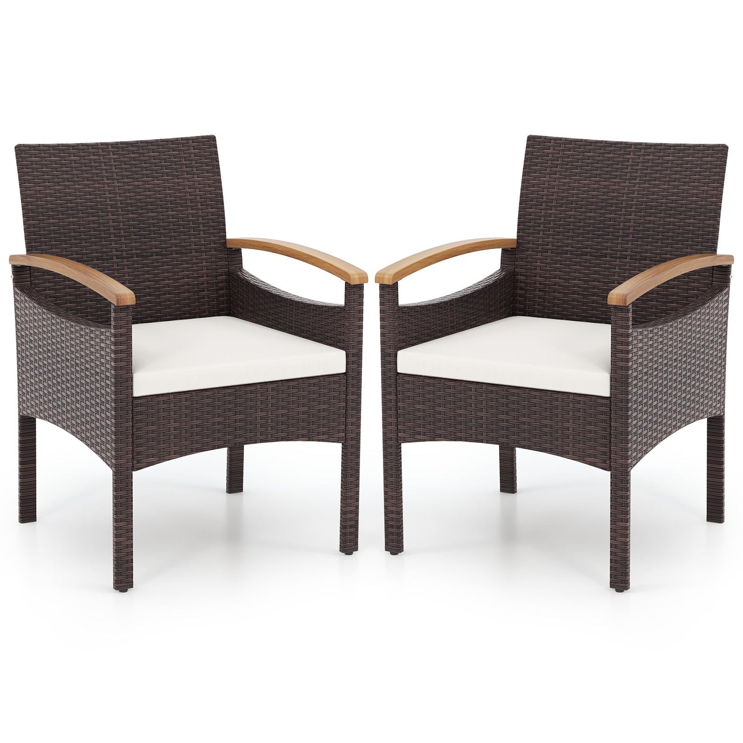 Patio Dining Chairs Set of 2/4 with Acacia Wood Armrest and Heavy Duty Metal Frame