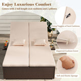 Tumbona doble de patio con cojines y bandejas laterales plegables