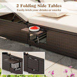 Tumbona doble de patio con cojines y bandejas laterales plegables